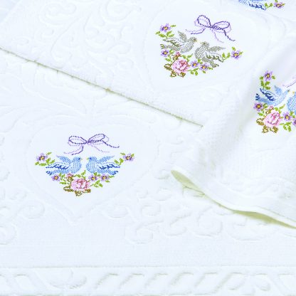 Handtuch Turteltaube Herka-Frottier Romantik Bad Baumwolle terry towel embroidery doves cotton