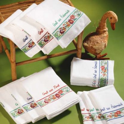 Handtuch Almenrausch Gruß aus Österreich Herka-Frottier Baumwolle Souvenir Geschenke cotton terry towel gifts Made in Austria