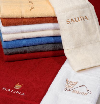 Handtuch Birke Sauna Kübel Stick Herka-Frottier Wellness Frottee Baumwolle cotton gift souvenir terry towel Made in Austria